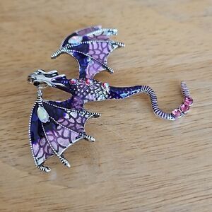 NWOT Purple and silver dragon brooch with crystals